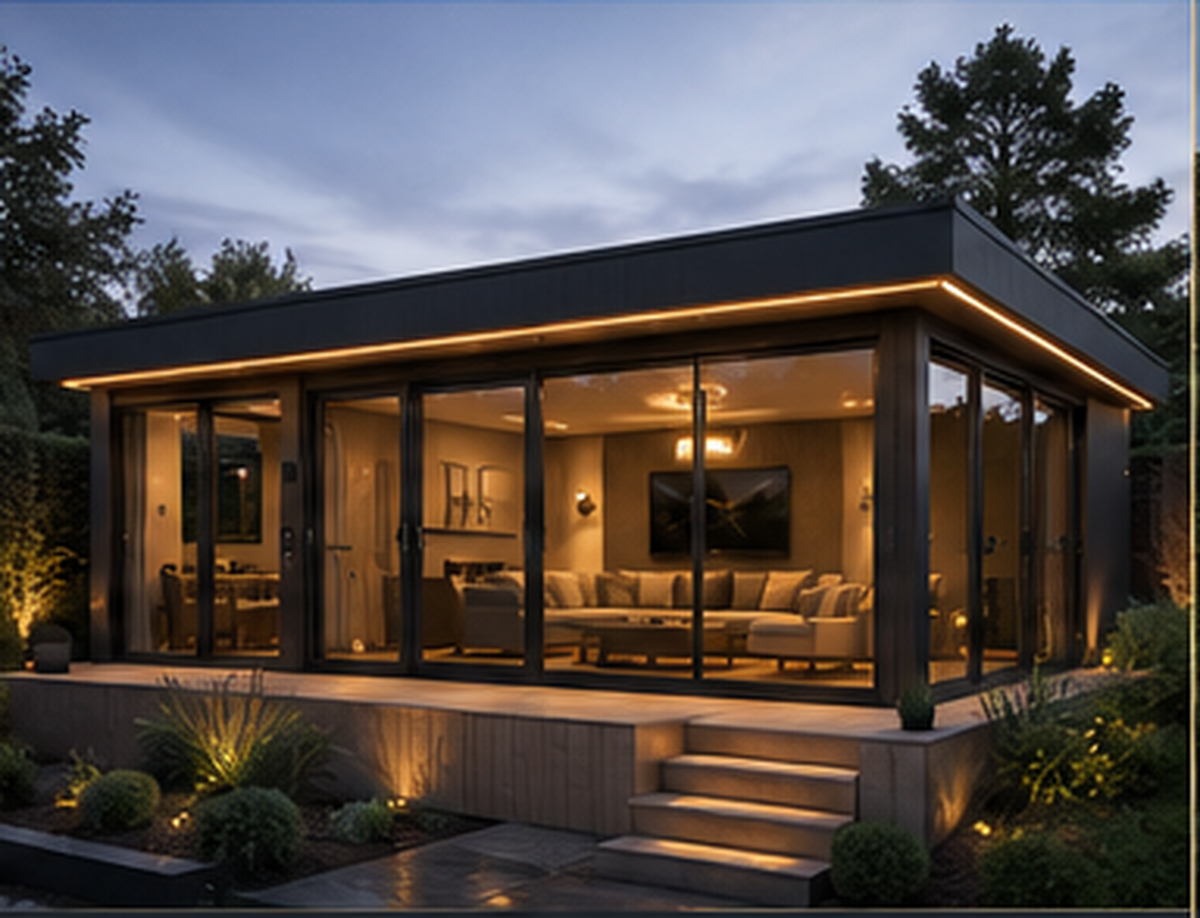 The Pavilion large luxury SIP garden room with architectural glazing and premium exterior finish